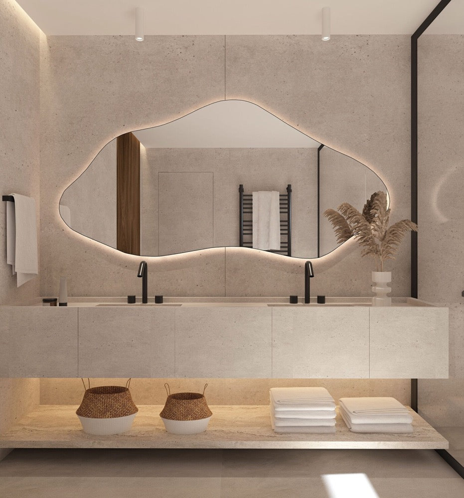 Asymmetrical LED Bathroom Mirror: Irregular Backlight Design