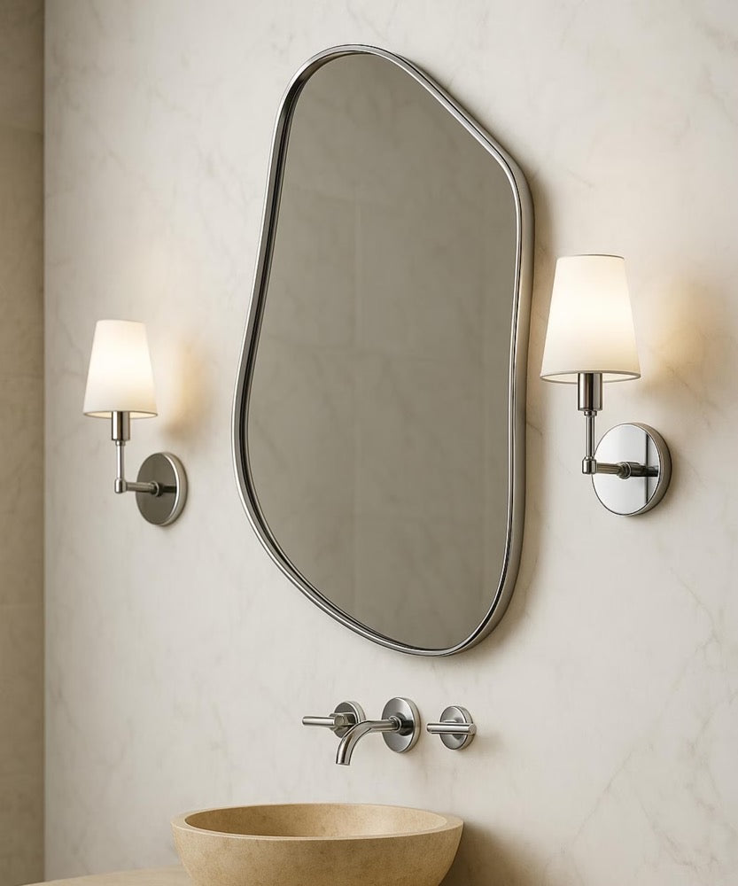 Asymmetrical Wall Mirror: Modern Black Frame, Organic Shape