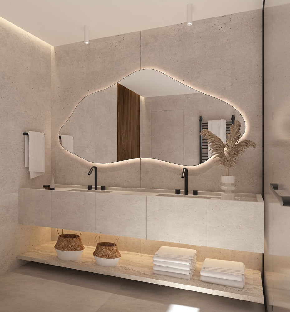 Asymmetrical LED Bathroom Mirror: Irregular Backlight Design